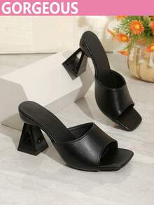 Giày sandal cao gót thanh lịch dành cho nữ, sandal cao gót màu đen, sandal màu vàng, gót bất đối xứng, kiểu dáng tối giản, phù hợp cho các bữa tiệc và hộp đêm. - màu đen - Xem 2