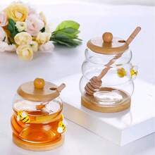 Tarro de miel de vidrio transparente para el hogar con tapa y varilla de vidrio para revolver, recipiente de vidrio transparente y creativo - Ver 2