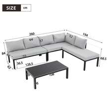 Garden Dining Set, Garden Furniture Set, Garden Lounge Chair Set With Galvanized Iron Frame, 6 Seats, Adjustable Feet, Removable Backrest, Modular Sofa, Galvanized Iron Tabletop, Grey - Grey - View 5