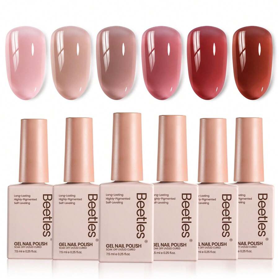 Beetles Nude Gel Nail Polish Set - 6 Colors Nude Pink Brown Neutral Jelly Gel Polish Kit - 6 Colors Tender Years - 查看 1