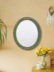 1pc Vintage Lace Pattern Oval Decorative Wall Mirror, European Style Home Decor Art Piece, Creative Vanity Mirror, Suitable For Wall Decor, Dressing Table Mirror And Photography Props - Multicolor - View 8