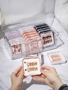 1/30 piezas Caja de almacenamiento y exhibición portátil para salón de uñas, caja de almacenamiento de uñas plegable y transparente de 3 capas y 3 pliegues a prueba de polvo, adecuada para uñas, pendientes, anillos y diversos pequeños artículos de joyería, con cinta adhesiva, caja de almacenamiento de arte de uñas, caja de almacenamiento de joyas plegable, caja de almacenamiento de arte de uñas transparente y portátil, puede almacenar uñas, mejor regalo para el almacenamiento de arte de uñas - Multicolor - Ver 10
