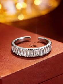 1枚奢华T形钻石开口戒指，独特简约优雅设计，百搭通勤配饰 - 開口戒指 - 查看 4