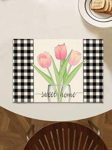 1/2/4/6/8pcs Digital Printed Placemats, Plaid & Floral Pattern Printed Placemats For Daily Use, Festivals, Parties, Birthdays, Weddings, Dinners, Kitchen & Dining Room Decor - Multicolor - View 4