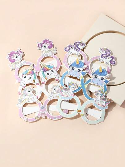 6/12件套独角兽主题生日派对装饰品，梦幻可爱独角兽3D纸眼镜拍照道具