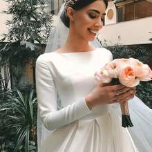 Elegant Sexy Long Sleeves Satin A Line Formal Bridal Dress Registration Wedding Dress For Bride,Bridal Fashion,Evening Party Dress Bridal Gowns,Romantic Church Ceremony Wedding Dress,Suitable For Wedding,Party,Singles' Party,Vacation,Bride,Formal Occasions,Dinner Dress,Prom Dress,Homecoming Dress,Cocktail Party - 白色 - 查看 2