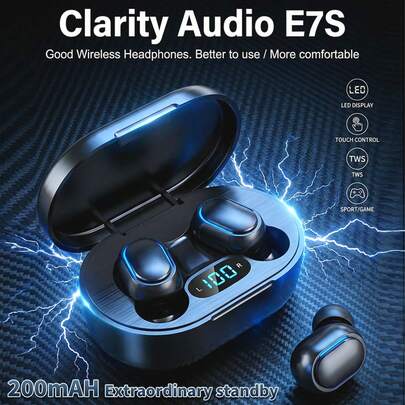 New E7S Hot Selling TWS Stereo Wireless Earphones With LED Display, Touch Control, High-Quality Sound, Wireless Earbuds With Digital Display, Long Battery Life, Suitable For Outdoor Sports, Hiking, Running, Compatible With Smartphones And Computers