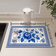 Retro Blue Dining Table/Bar Heat Insulation Mat, Kitchen Countertop Draining Pad, Quick Drying Coffee Machine Mat, Rubber Bottom Anti-Slip Absorbent Easy To Clean - Gold - View 16