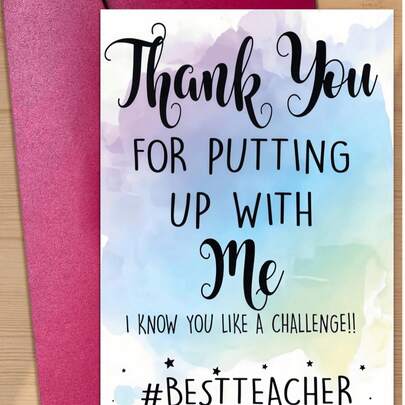 Thiệp Cảm ơn Thầy cô theo phong cách màu nước / Nền nhuộm màu tím xanh lá cây chuyển sắc / Thiết kế chữ viết hài hước / Món quà học sinh "Cảm ơn thầy cô đã chịu đựng em" nhân Ngày Nhà giáo, Mùa tốt nghiệp / Thích hợp cho Ngày Nhà giáo, Mùa tốt nghiệp, Cuối học kỳ để bày tỏ lòng biết ơn đối với thầy cô giáo, đặc biệt là những thầy cô hướng ngoại và thân thiện với học sinh (Bao gồm 1 thiệp và 1 phong bì, 4.3 x 6.3 inch)