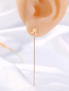 Nooxian 1 Pair Women's Textured Star Element Tassel Pierced Earrings, Suitable For Daily Wear - Golden - View 7