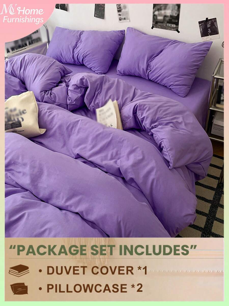 3pcs Purple Bedding Set, 1 Duvet Cover & 2 Pillowcases, Soft & Comfortable Home Textile, Skin-Friendly, Multiple Colors Available, Suitable For Dorm, Simple & Fashionable Home Decor, Soft & Cozy Bedroom Bedding Set, Fashionable Suite, Machine Washable, No Filler - Mauve Purple - View 1
