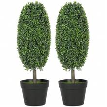 Set Of 2 Artificial Plants, UV Resistant Artificial Trees In Pots, Plastic, Cement, Green. - Green - View 8