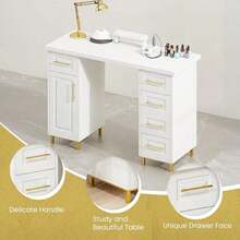 43 Inch Nail Tech Desk For Nail Tech, Wooden Manicure Table With Storage, Nail Table With 5 Drawers And Cabinet, Manicure Desk Nail Station, Pink/ Black/ White - 白色 - 查看 5