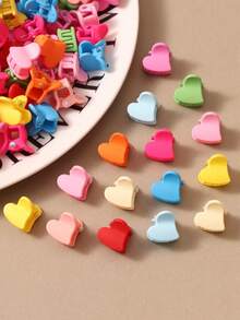 50pcs Cute Colorful Heart-Shaped Mini Hair Clips, Suitable For Girls In Summer, Random Color Assorted Princess Bangs Clips - Multicolor - View 4
