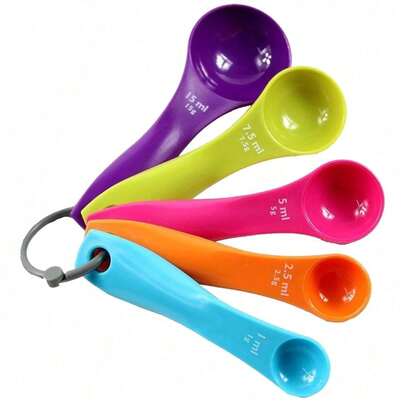 5/7pcs Colorful Plastic Measuring Cups & Spoons Set - Stackable Measuring Cups & Spoons With Spouts And Handles, Dual Measurement Markings, Durable Kitchen Tools For Recipes, Baking Essentials (Random Assorted Colors)