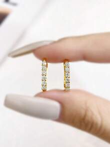 Đôi bông tai Moissanite đính đá 0.03CT bằng bạc Sterling (S925) - Món quà thanh lịch và sang trọng dành cho lễ đính hôn, đám cưới, bạn thân, sinh nhật và kỷ niệm. Trang sức cô dâu. - Vàng - Xem 2