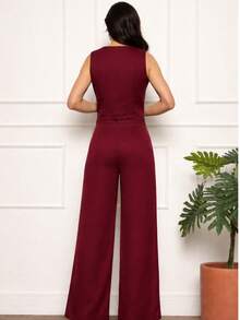 Tailored Suit Set: Vest With Dress Pants, Fashionable. - Màu Đỏ Sâu - Xem 2