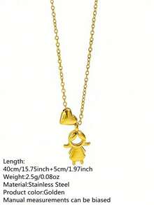 3/2/1pc Fashion Heart-Shaped Girl/Boy Design Stainless Steel Women's Necklace, Suitable For Daily Commute And Shopping - Yellow Gold - View 12