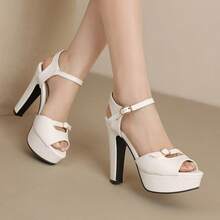 12cm Super High Heel Sandals, Sexy Thick Platform Strap Comfortable Peep Toe Shoes For Women - White - View 1