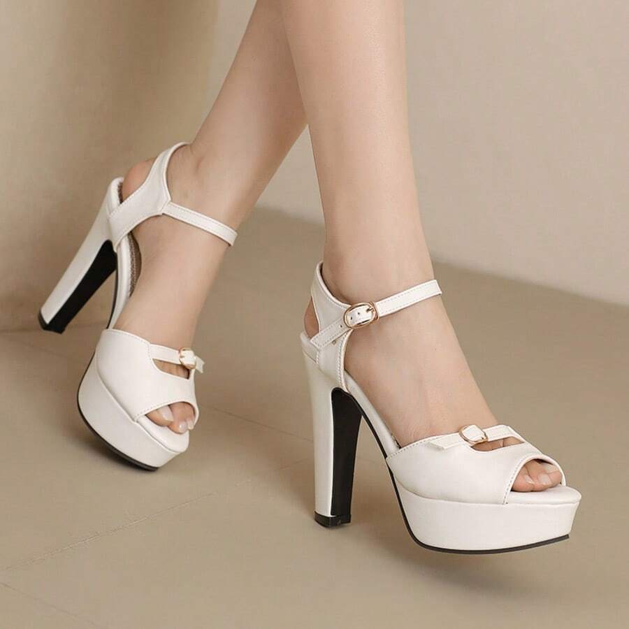 12cm Super High Heel Sandals, Sexy Thick Platform Strap Comfortable Peep Toe Shoes For Women - White - View 1