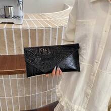 时尚优雅鳄鱼纹压花信封手拿包，休闲别致精致轻便百搭手提包 - 黑色 - 查看 8