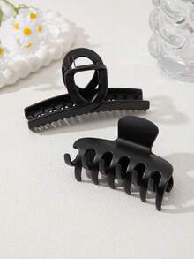 2pcs Elegant Large One-Piece Matte Hair Clips, Suitable For Daily Home Wear, Solid Color, Elegant ABS Plastic Hair Claws, All Seasons,Summer,Holiday,Travel - Hitam - View 4