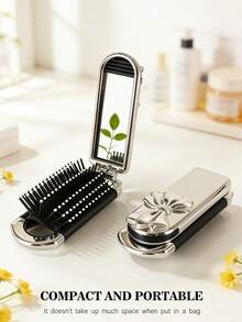 3 pezzi/Set Accessori per capelli con fiocco: include uno specchio pieghevole placcato con fiocco e un pettine, e una molletta laterale con farfalla di strass - perfetto per uso quotidiano, viaggi, fotografia, appuntamenti o regali, estate, vacanze, molletta per capelli, accessorio per capelli, mollette per capelli - Argento - Visualizzare 5