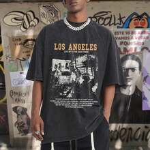 Oversized Graphic Tshirts For Men Acid Wash Los Angeles Vintage Tees Streetwear Baggy Cotton Shirts Casual Topssummer Outfits For Women - 淺灰色 - 查看 7