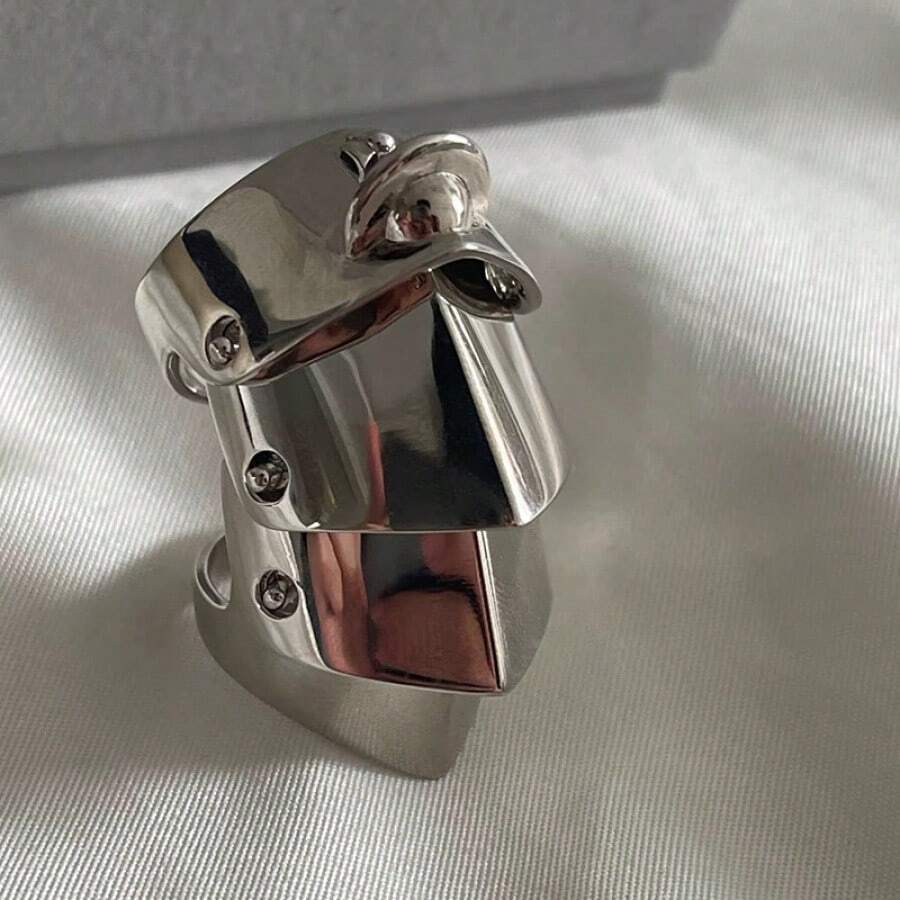 1PC Medieval Armor Ring, Vivian Multi-Layered Artistic Armor Joint Ring - 白金 - 查看 1