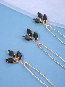 3pcs Elegant Glass Hair Clips, Minimalist Sparkling Crystal Hair Accessories For Brides,Summer,Beach,Wedding,Festival,Party - Black - View 4
