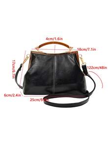 Women's PU Leather Crossbody Bag With Round Polka Dots, Vintage Style Handbag With Buckle Closure And Adjustable Shoulder Strap, Solid Color And Lightweight City Tote Bag - 黑與白 - 查看 11