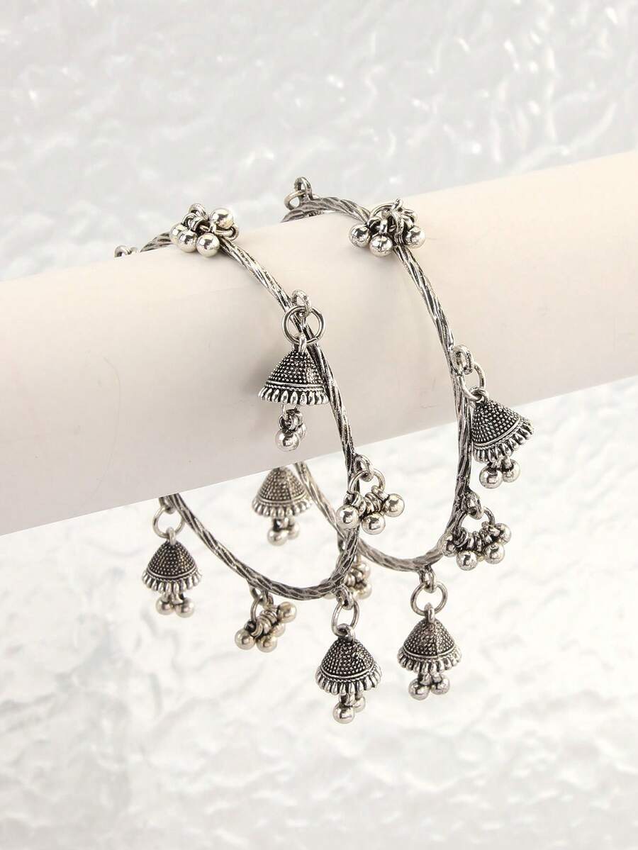 2 món đồ thời trang kiểu Âu và Mỹ, vòng tay cashmere đính hạt CCB và chuông kim loại, thích hợp để đeo hàng ngày. - Màu Bạc Cổ - Xem 1