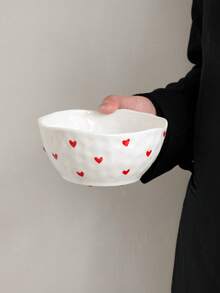 1pc/2pcs/4pcs Set Asymmetrical Heart-Shaped Handmade Ceramic Rice/Snack/Dessert Bowl, Exquisite Girly Glazed Ceramic Bowl, Suitable For Home, Restaurant, Cafe - Multicolor - View 5