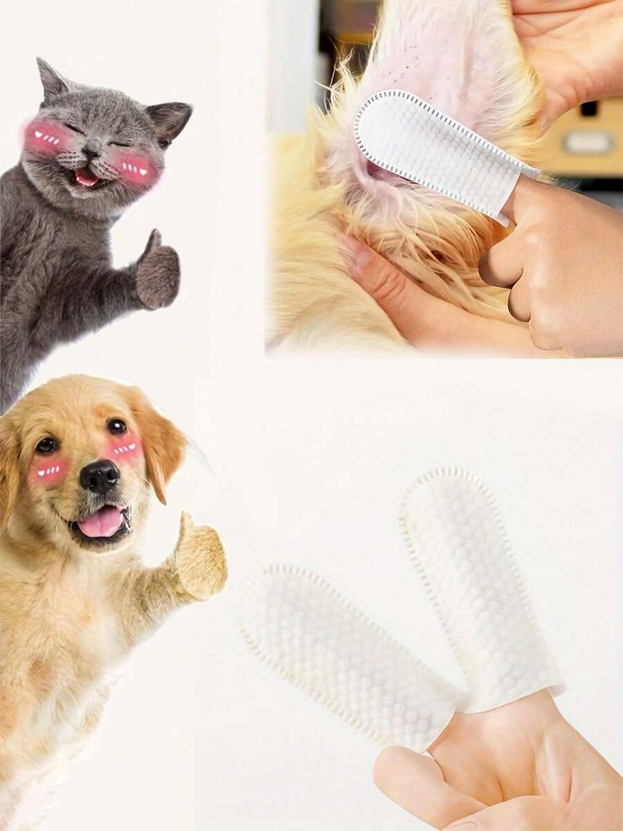 55片装一次性宠物清洁指套，宠物清洁指套，清洁指套，犬猫牙齿护理和耳朵清洁必备一次性用品 - 彩色 - 查看 1