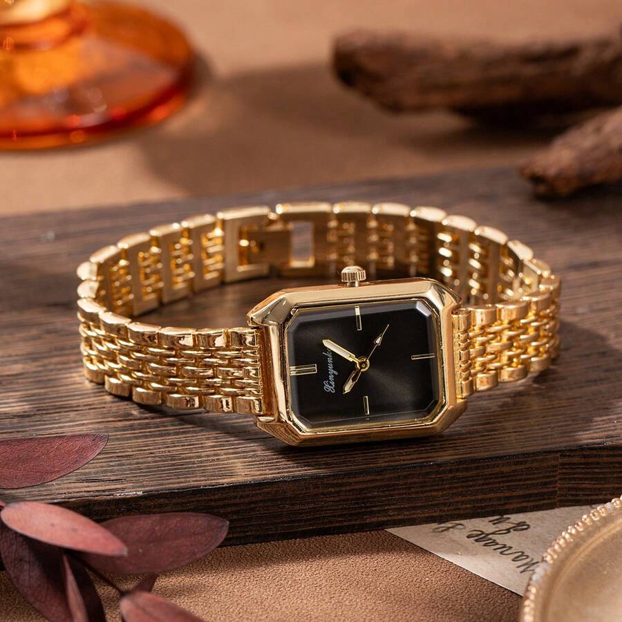 xinyunkou New Luxury Steel Strap Women's Watch, Fashionable Minimalist Square Quartz Wristwatch For Female Students - Gold - View 1