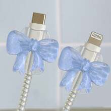 2 piezas Protector de cable universal tipo Lightning (5-14) y tipo C - Duradero, resistente a roturas, diseño de accesorio de teléfono de moda - Protector de cable de plástico con decoración de lazo, protector de cable de carga - Multicolor - Ver 9