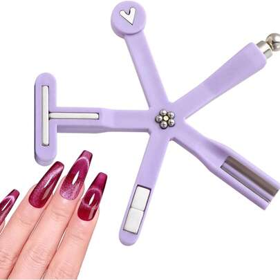 Bộ nam châm trang trí móng tay 8 trong 1 màu tím & hồng, hạt thủy tinh đa chức năng và gel sơn móng tay hình mắt mèo, nam châm mạnh được thiết kế đặc biệt.