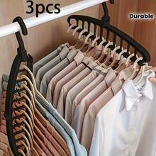 3pcs Black Plastic Multi-Hook Design Hangers - Space-Saving Closet Organizer, Suitable For Home And Travel, Durable And Lightweight, Perfect For Neat Closet Storage And Hanging Clothes - Black - View 2