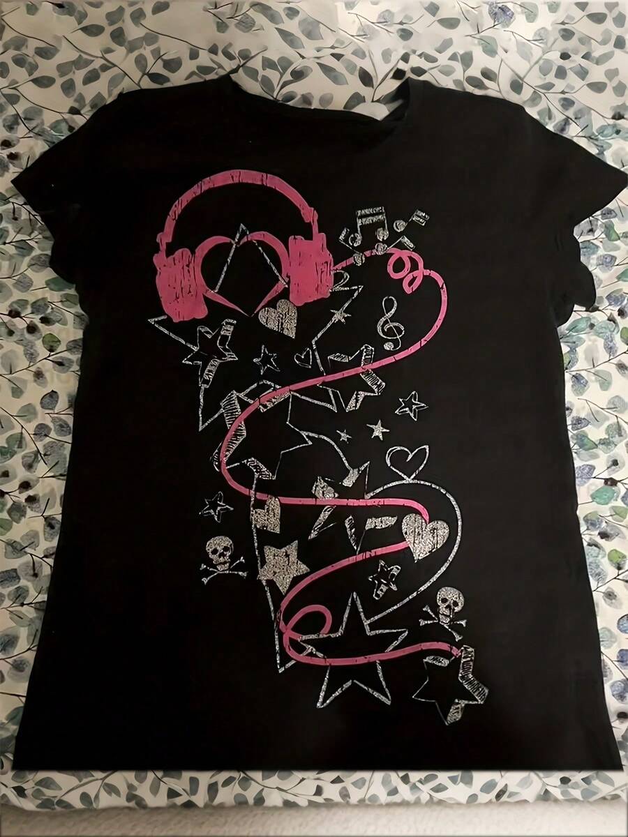 Tween Girl Clothes[New Products Arrive With Great Power] Women's Y2K Retro Anime T-Shirt - Vintage Futuristic Streetwear Style Oversized Tee With Manga Graphics, Medium-Stretch Fabric Suitable For - Casual Wear & Themed Events Unisex T-Shirts For Summer Outingssummer - màu đen - Xem 1