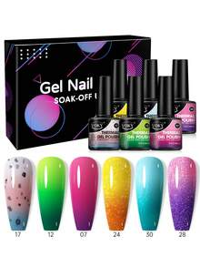 VOKY 6pcs Temperature Changing Nail Gel Polish Set, Formaldehyde & Lead-Free, UV/LED Cured, Nail Art Decoration, Suitable For Women's DIY At Home Or Use In Nail Salons Nails - Multicolor - View 12