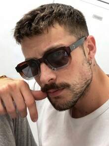 1 Cặp kính gọng vuông hai tông màu dành cho nam, phụ kiện thời trang đường phố cổ điển. - Nhiều màu - Xem 1