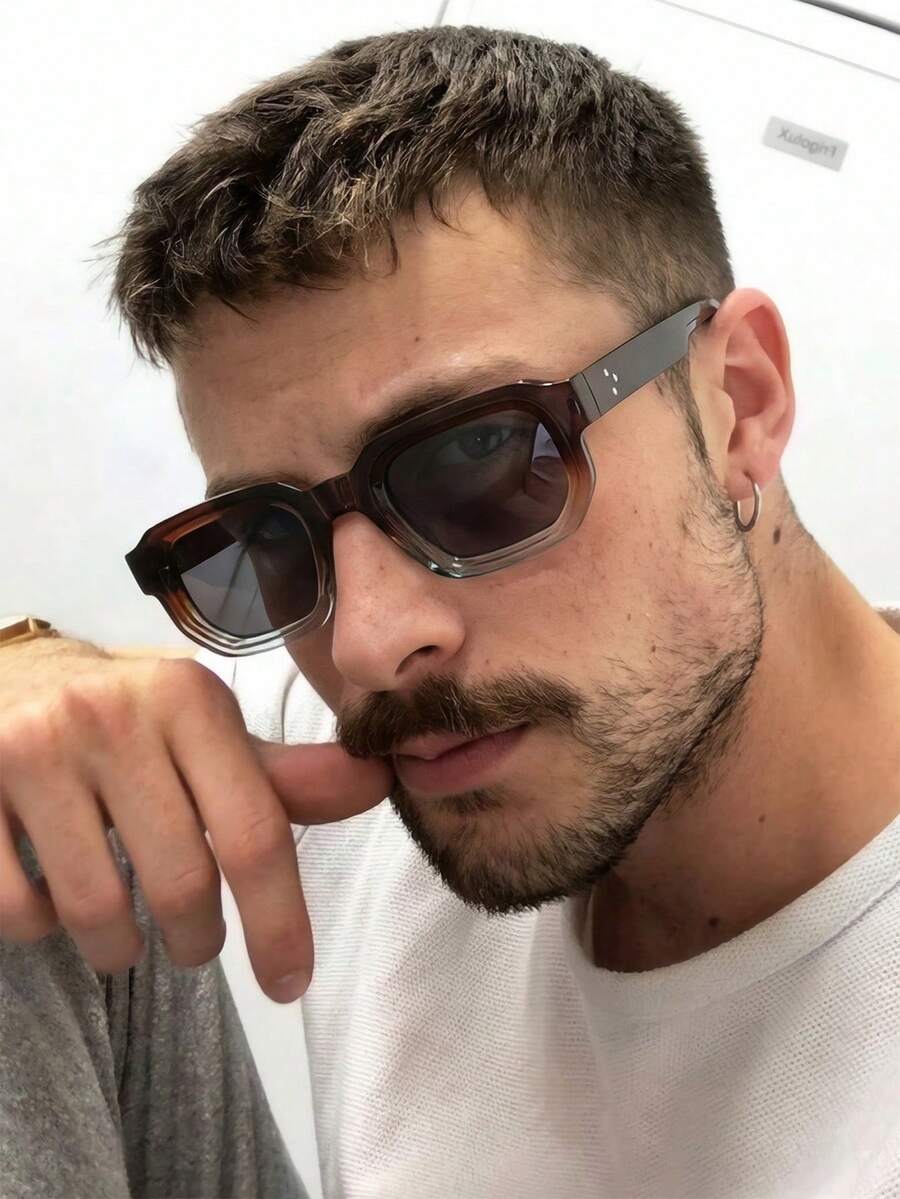 1 Cặp kính gọng vuông hai tông màu dành cho nam, phụ kiện thời trang đường phố cổ điển. - Nhiều màu - Xem 1