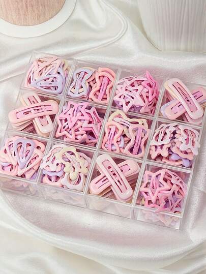 40个/套 粉彩渐变色发夹，马卡龙色星形发夹，粉色、浅紫色、浅黄色调，适合女孩，甜美可爱，随机颜色款式，为发型增添活力。