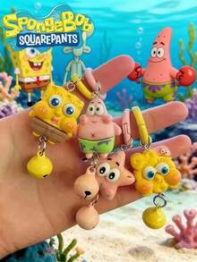 SpongeBob SquarePants 6pcs SquarePants Series Dolls With Bell Keychains, Random Color And Style, SquarePants Cartoon Image Of Big Star Octopus Brother, Party Decorations, Cute Anime Bag Decorations - Multicolor - View 6