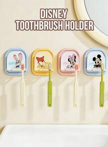 Disney Zootopia Mickey Mouse Toothbrush Holder, Cute Judy Nick Fox Design, Drainage Holes, Wall-Mounted No-Drilling, Waterproof Smooth Surface, Easy to Clean, Durable Long-Lasting, Reusable, Bathroom, Travel, Dorm, Ideal Gift - 彩色 - 查看 2