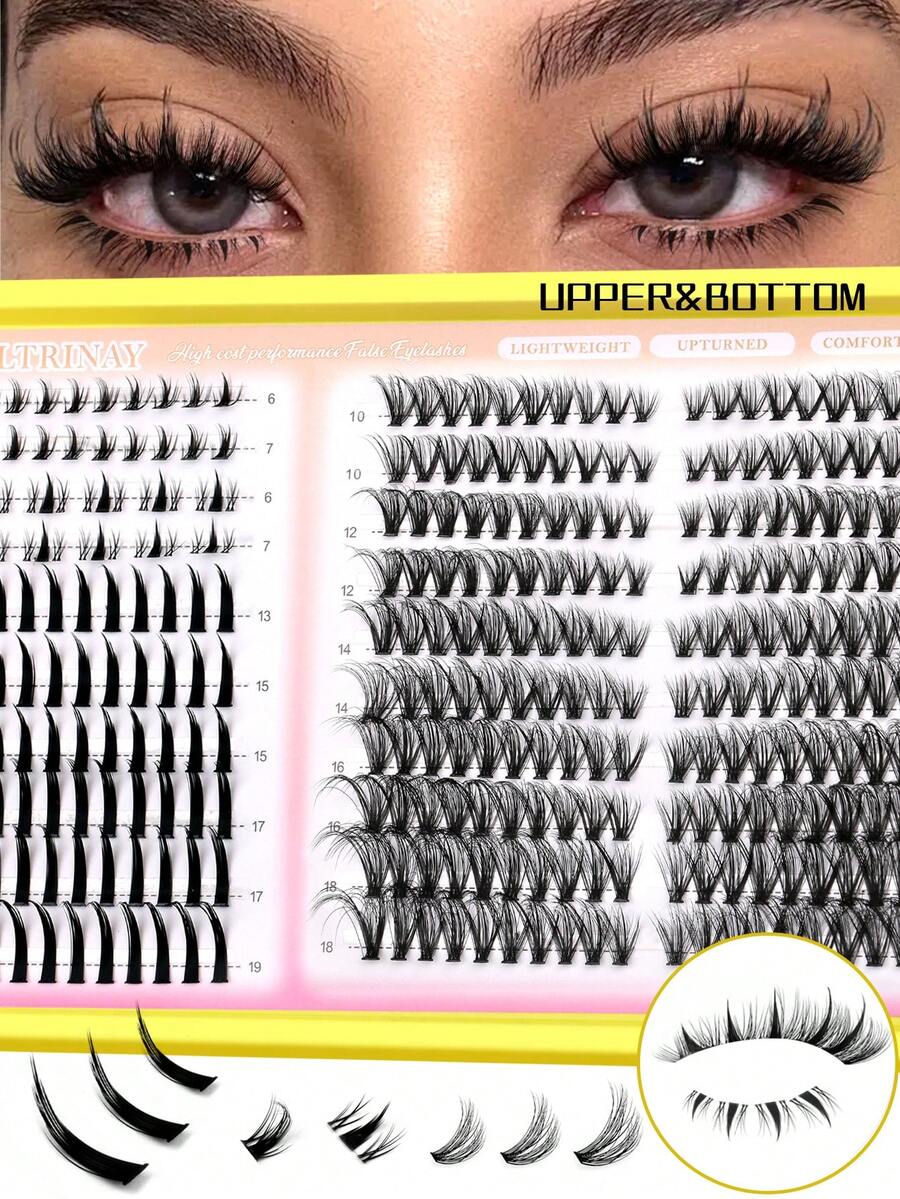 Bộ nối mi VELTRINAY 10 hàng, dung lượng lớn, tự làm, 30/40/50/60/80/100/120/140/160 sợi, 4 trong 1: Mi giả riêng lẻ, 2 hàng mi dưới và 2 hàng mi dưới có dải trong suốt, kiểu nối mi hỗn hợp, mi mắt mèo mềm mại, mi giả tái sử dụng, mi giả dày dặn, mi giả lông chồn, dụng cụ nối mi, phù hợp cho mọi dịp thường ngày. - Xem 1