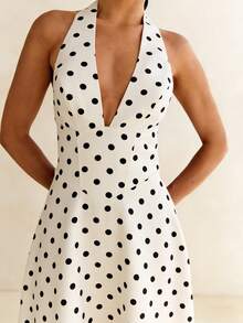 Women Dress Vintage Retro 90s Maxi Long Halter Deep V Neck Backless Crisscross Lace Up Corset Polka Dot Spring Summer Vacation Party Daily Going Out - 白色 - 查看 2