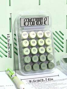 1 Pc Gradient Dopamine Calculator Round Mechanical Keyboard, 12-Digit Large Screen Suitable For Finance & Accounting Students Office Use, Ins Girly Design, High-End Color, Good Value (Random New/Old Version Shipping),School Supplies,Back To School - Màu xanh lá - Xem 4