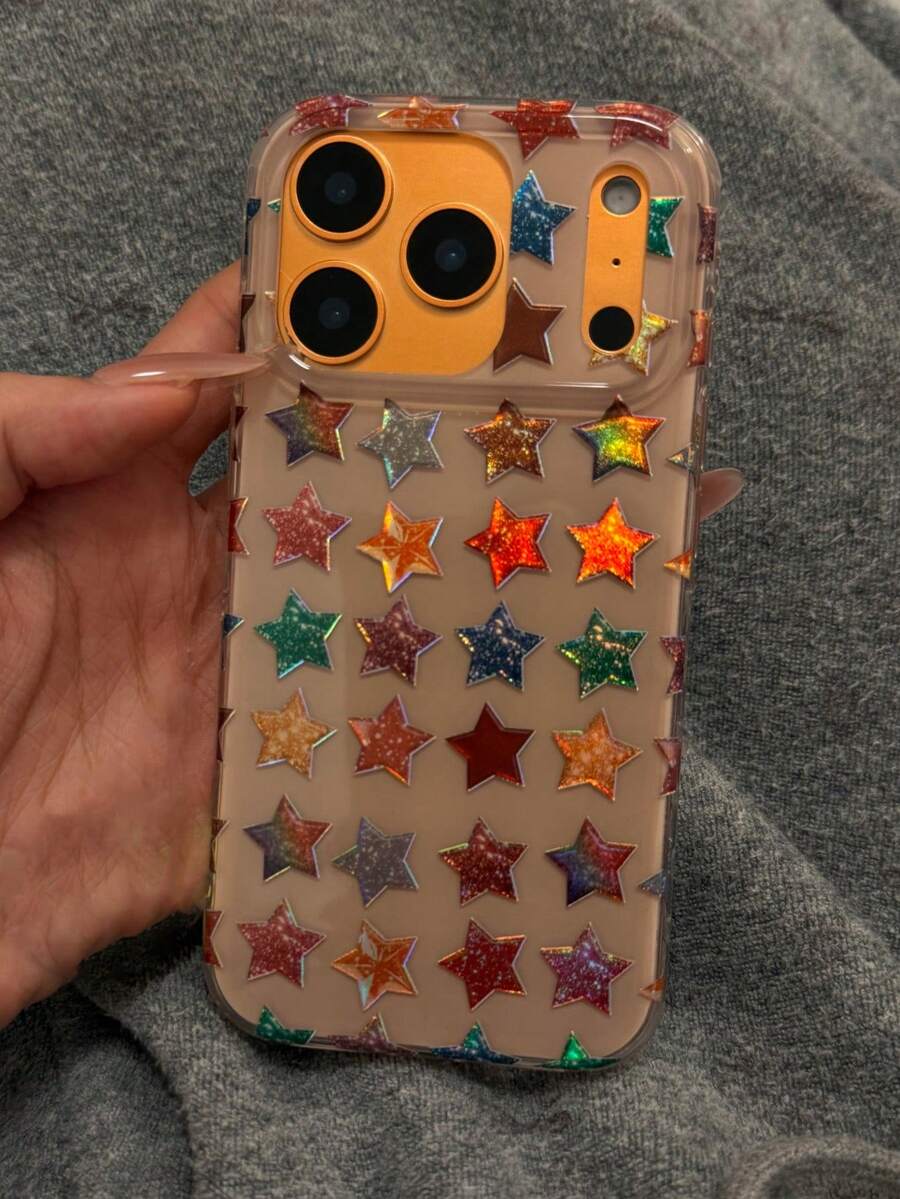 Y2K 闪亮星光手机壳，兼容 17 Pro Max、17 Pro、16 Pro、16 Pro Max、15 Pro Max、15 Pro、14、13，彩色星光防震后盖