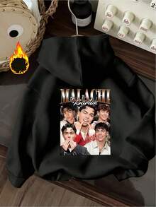 1pc Women'S Malachi Barton Character Printed Fleece Hoodie, A Loose-Fitting Jacket For Autumn And Winter,  Casual Style, The Perfect Holiday Gift - 黑色 - 查看 7